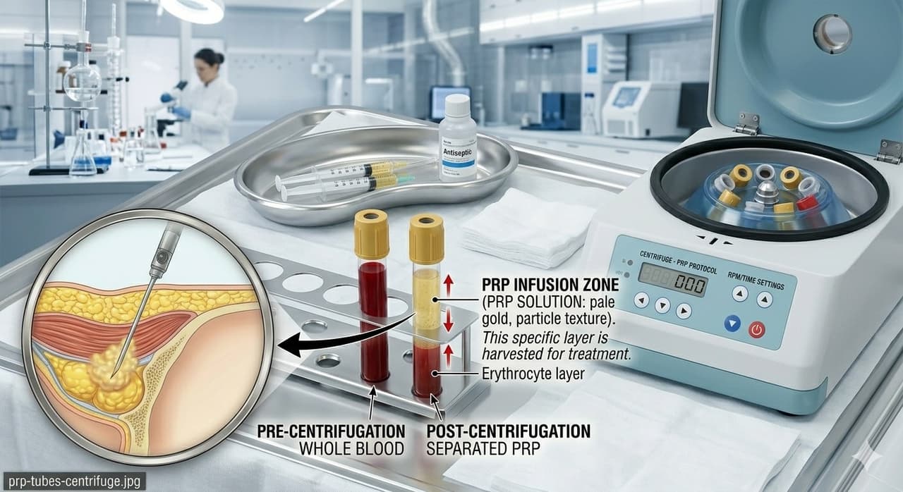 PRP and PRF preparation showing separated plasma layer in collection tubes after centrifugation